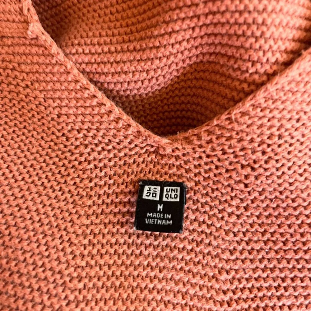 Uniqlo Size M 3D Knit Cotton Cocoon Sweater V-Neck Orange-Pink - Picture 2 of 12